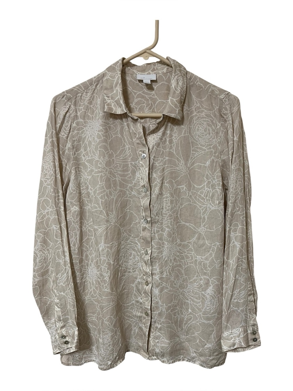 J. Jill Love Linen Floral Shirt Size M Quiet Luxury Coastal Grandma Aesthetic